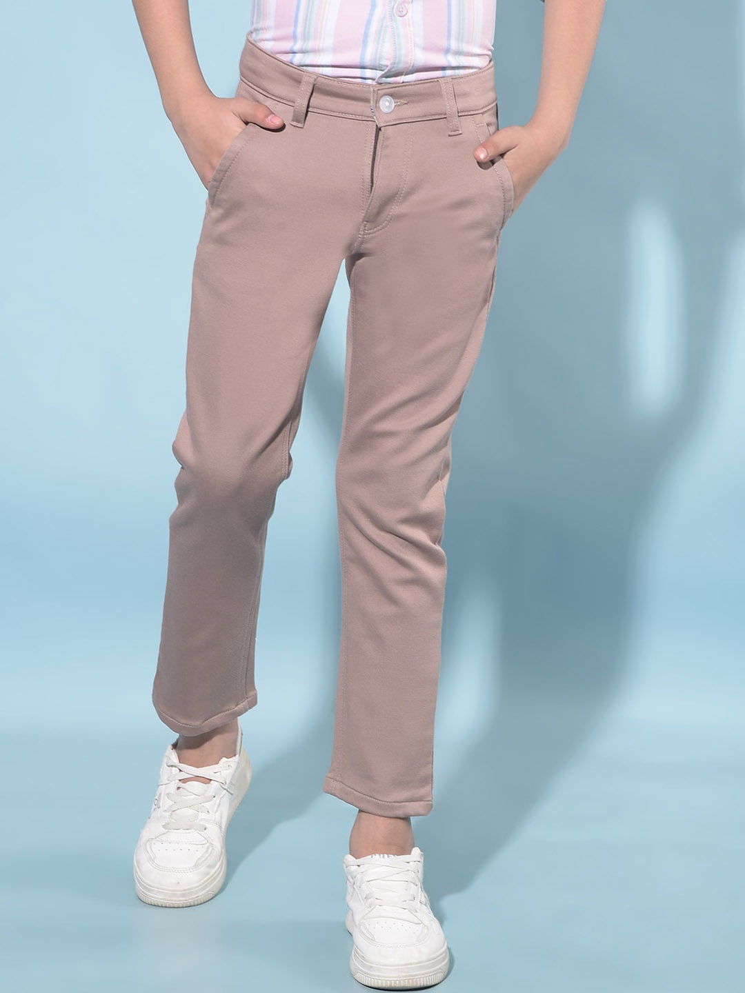 

Crimsoune Club Boys Smart Mid-Rise Slim Fit Cotton Chinos Trousers, Brown