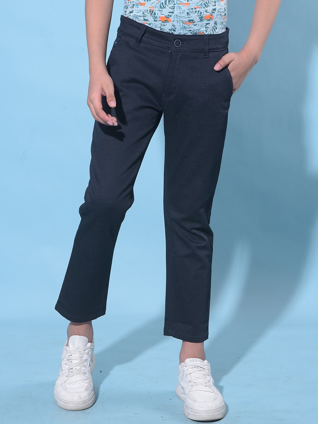 

Crimsoune Club Boys Smart Mid-Rise Slim Fit Cotton Trousers, Navy blue