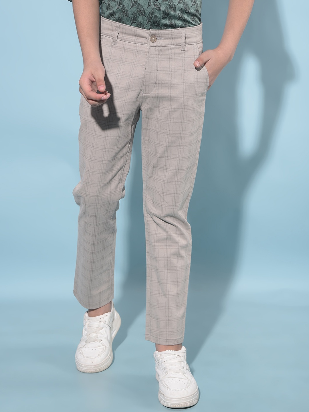 

Crimsoune Club Boys Mid-Rise Smart Slim Fit Cotton Trousers, Grey