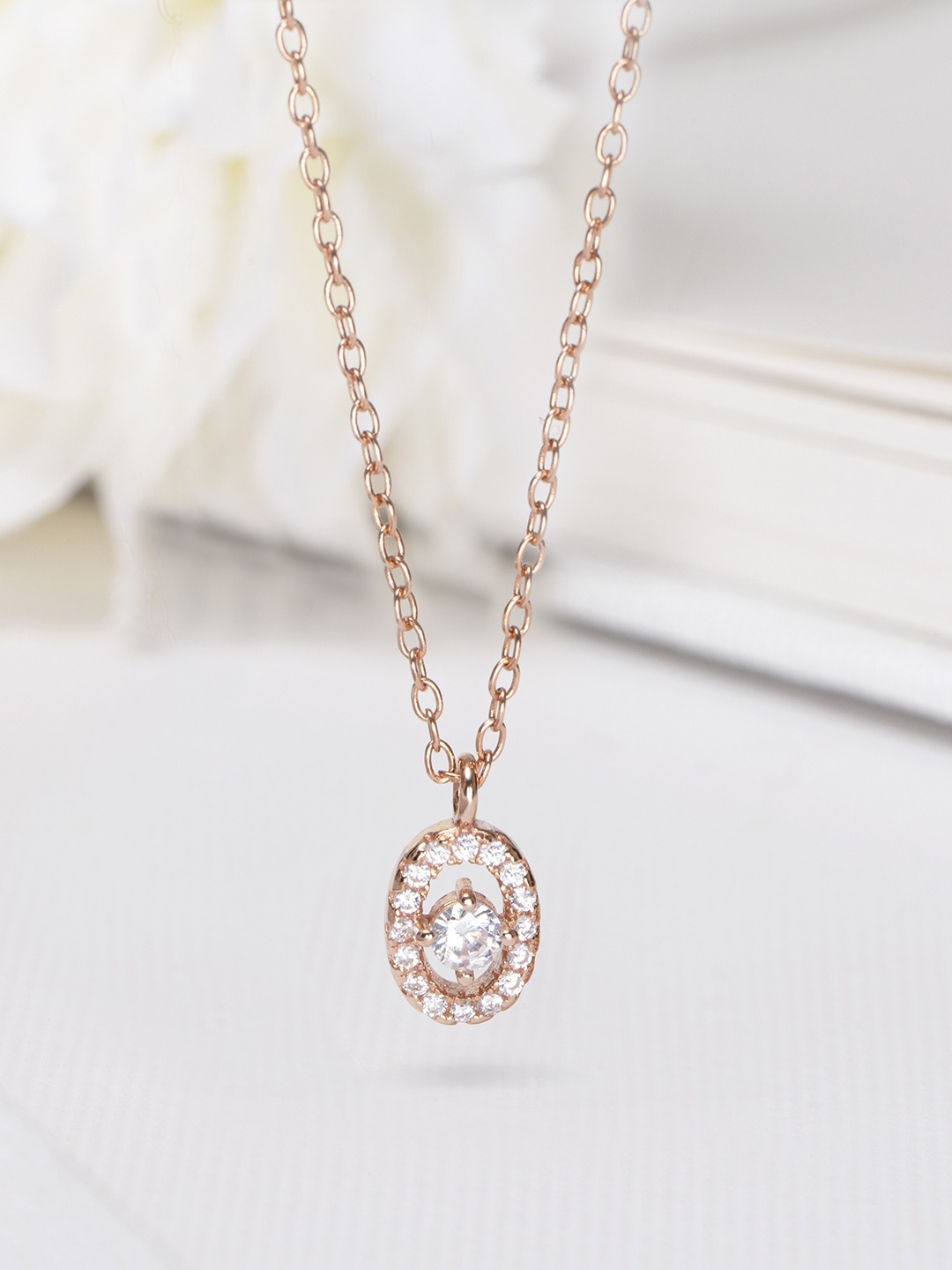 

Zavya 925 Sterling Silver Rose Gold-Plated Cubic Zirconia Studded Necklace