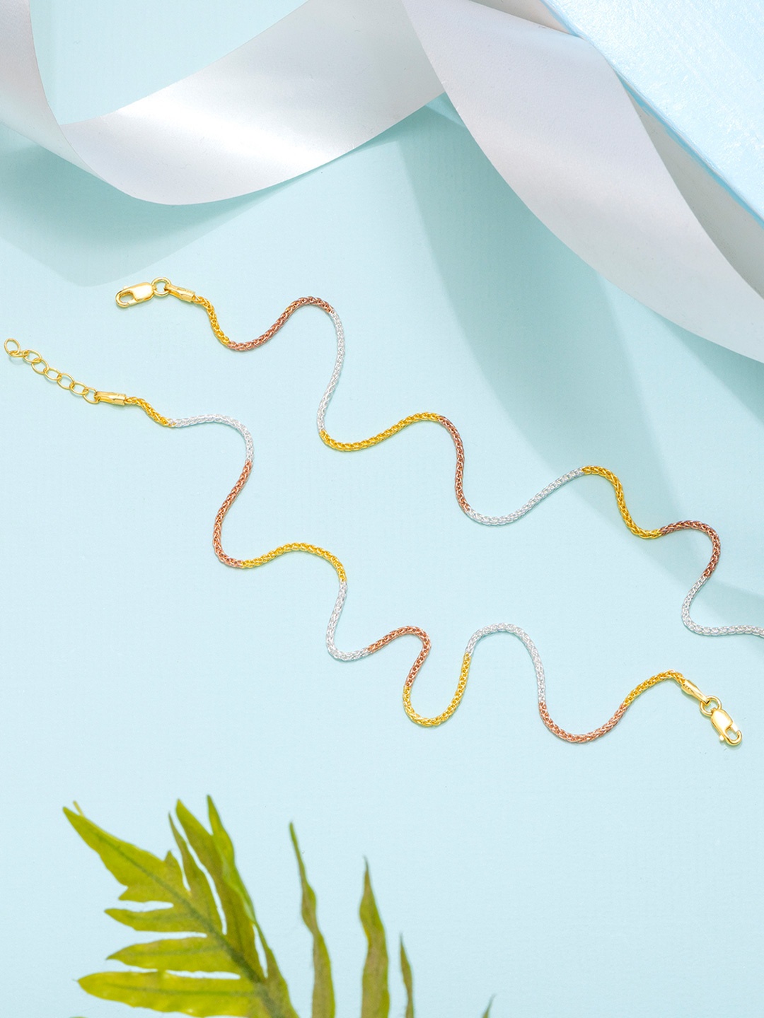 

Zavya Set of 2 Rhodium-Plated 925 Pure Silver Anklets, Gold