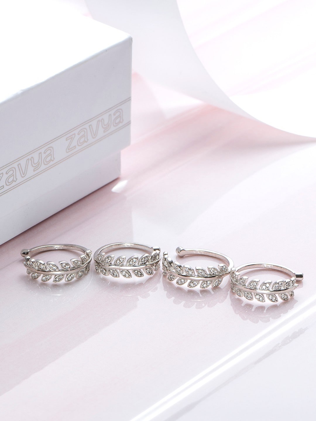 

Zavya Set of 4 Rhodium-Plated 925 Pure Sterling Silver Cubic Zirconia Studded Toe Rings