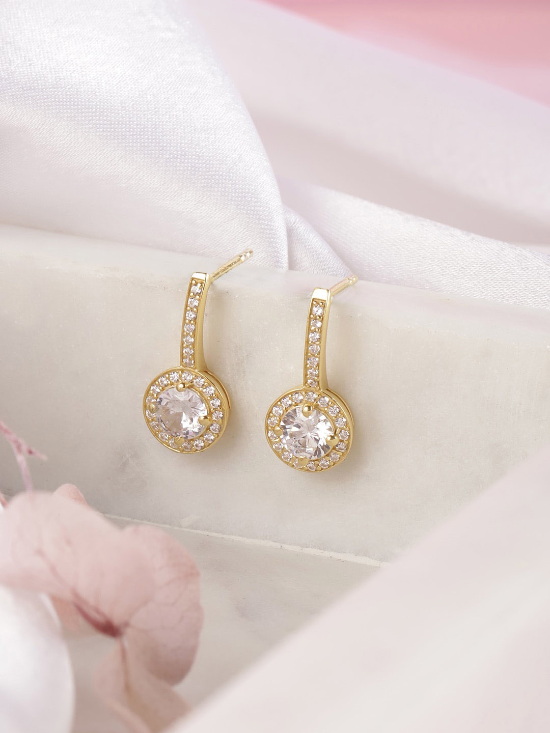 

Zavya 925 Pure Sterling Silver Gold-Plated Cubic Zirconia Studded Studs Earrings
