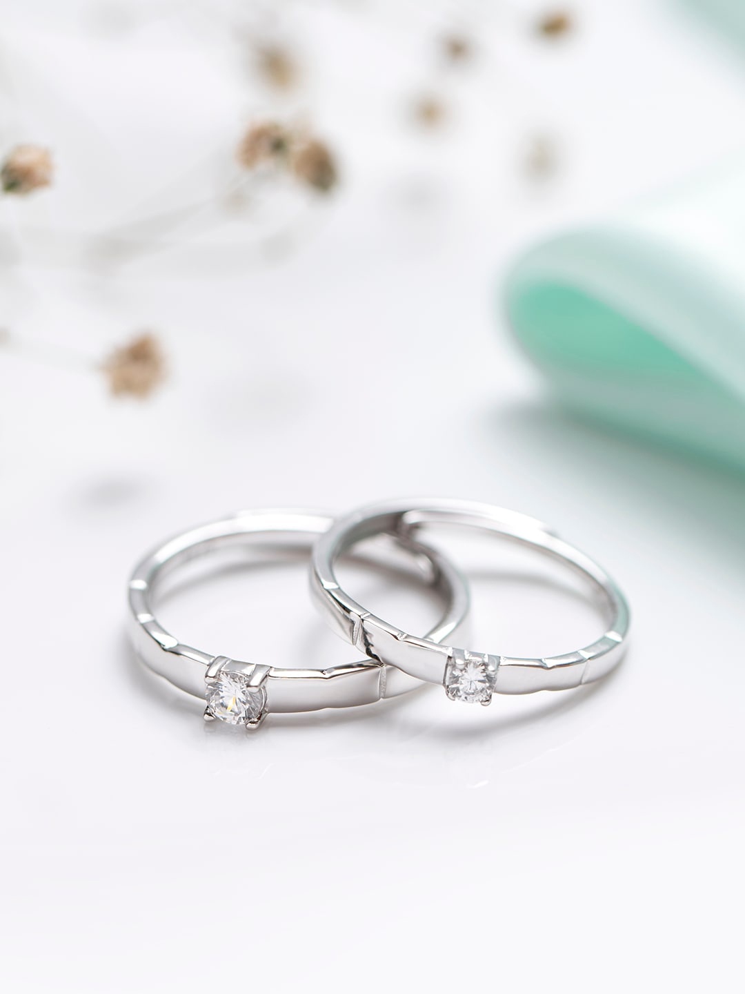 

Zavya Unisex Set Of 2 Rhodium-Plated 925 Sterling Silver Couple Finger Rings