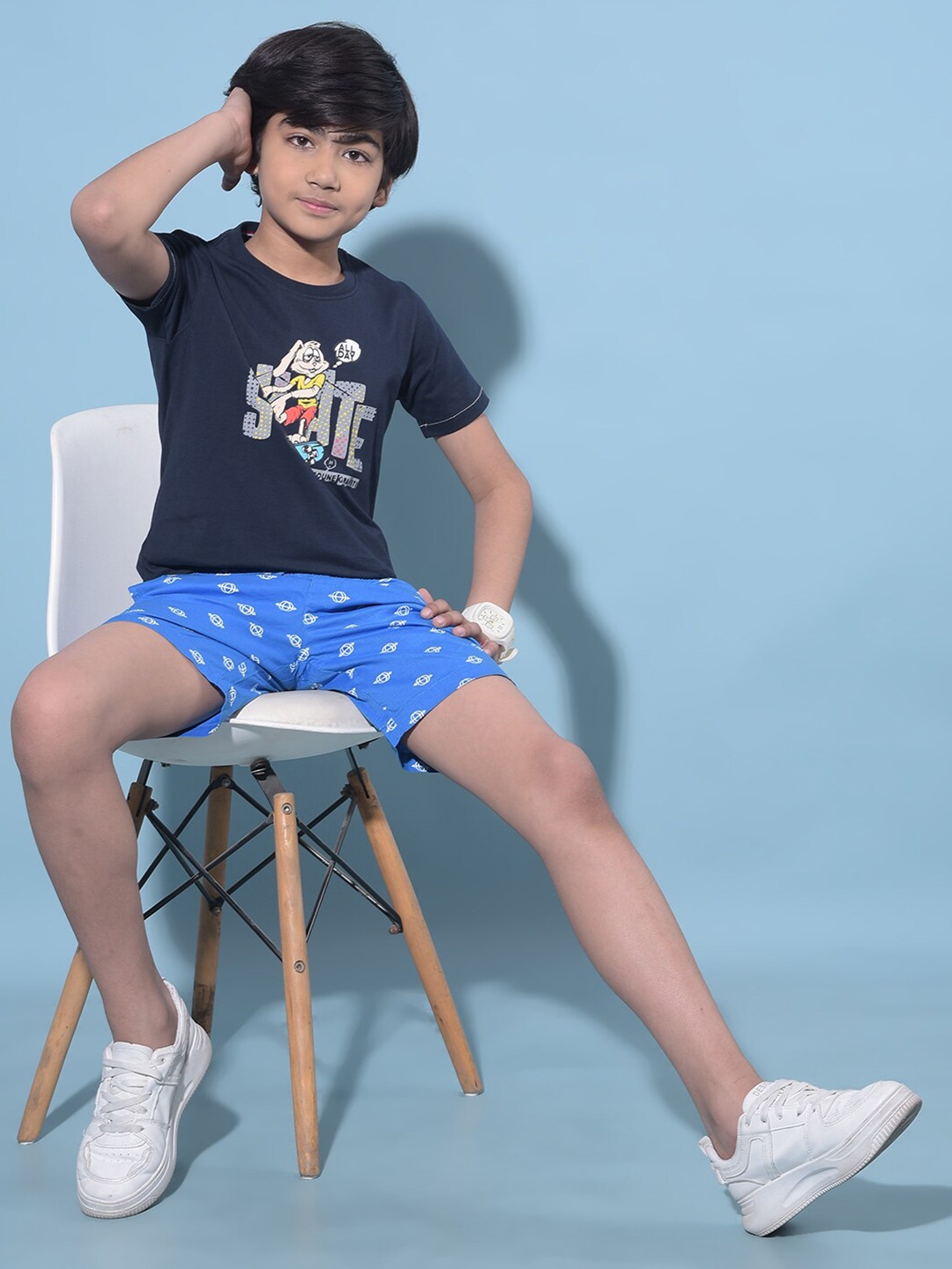 

Crimsoune Club Boys Printed Round Neck Short Sleeves Cotton Slim Fit T-shirt, Navy blue