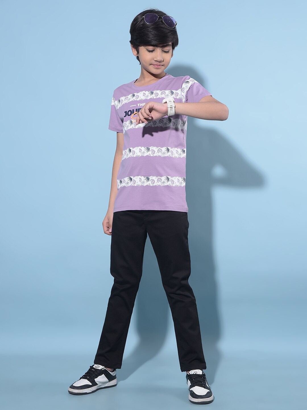 

Crimsoune Club Boys Floral Printed Slim Fit T-shirt, Purple