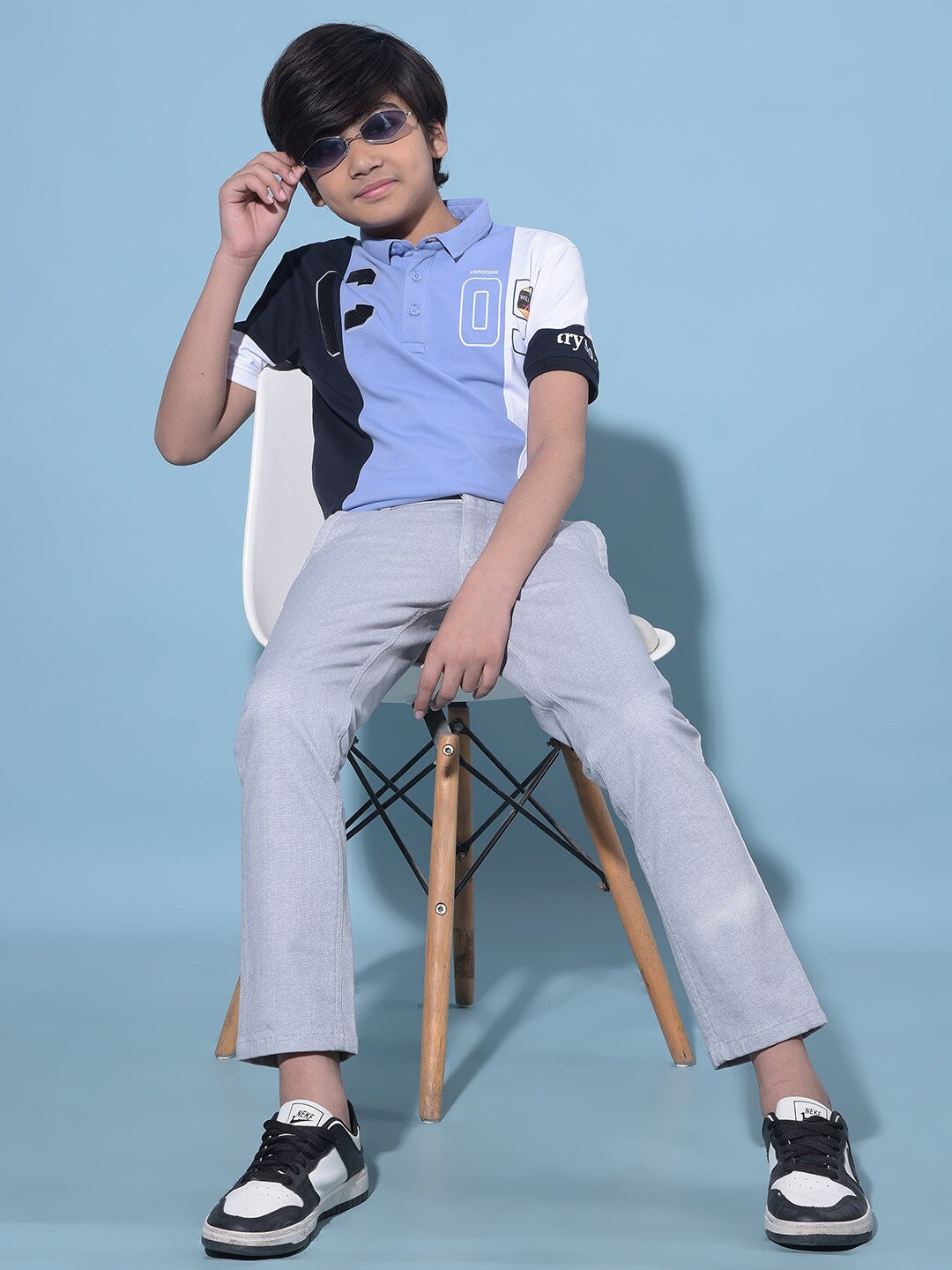 

Crimsoune Club Boys Colourblocked Polo Collar Slim Fit T-shirt, Navy blue