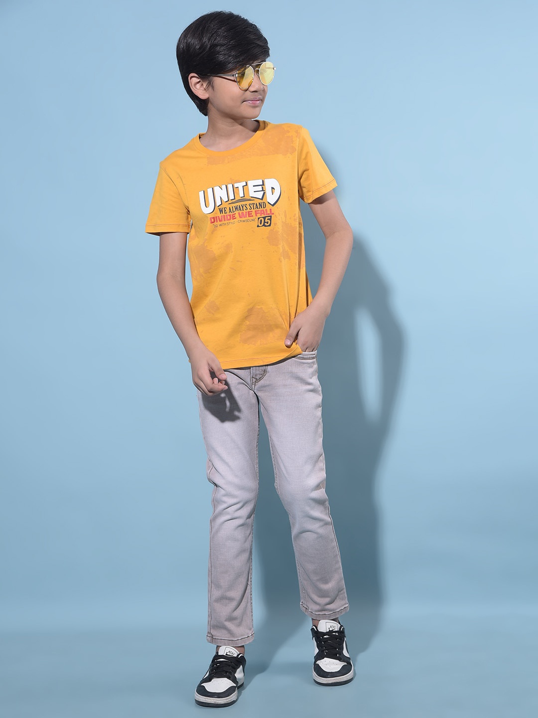 

Crimsoune Club Boys Round Neck Typography Printed Slim Fit T-shirt, Mustard