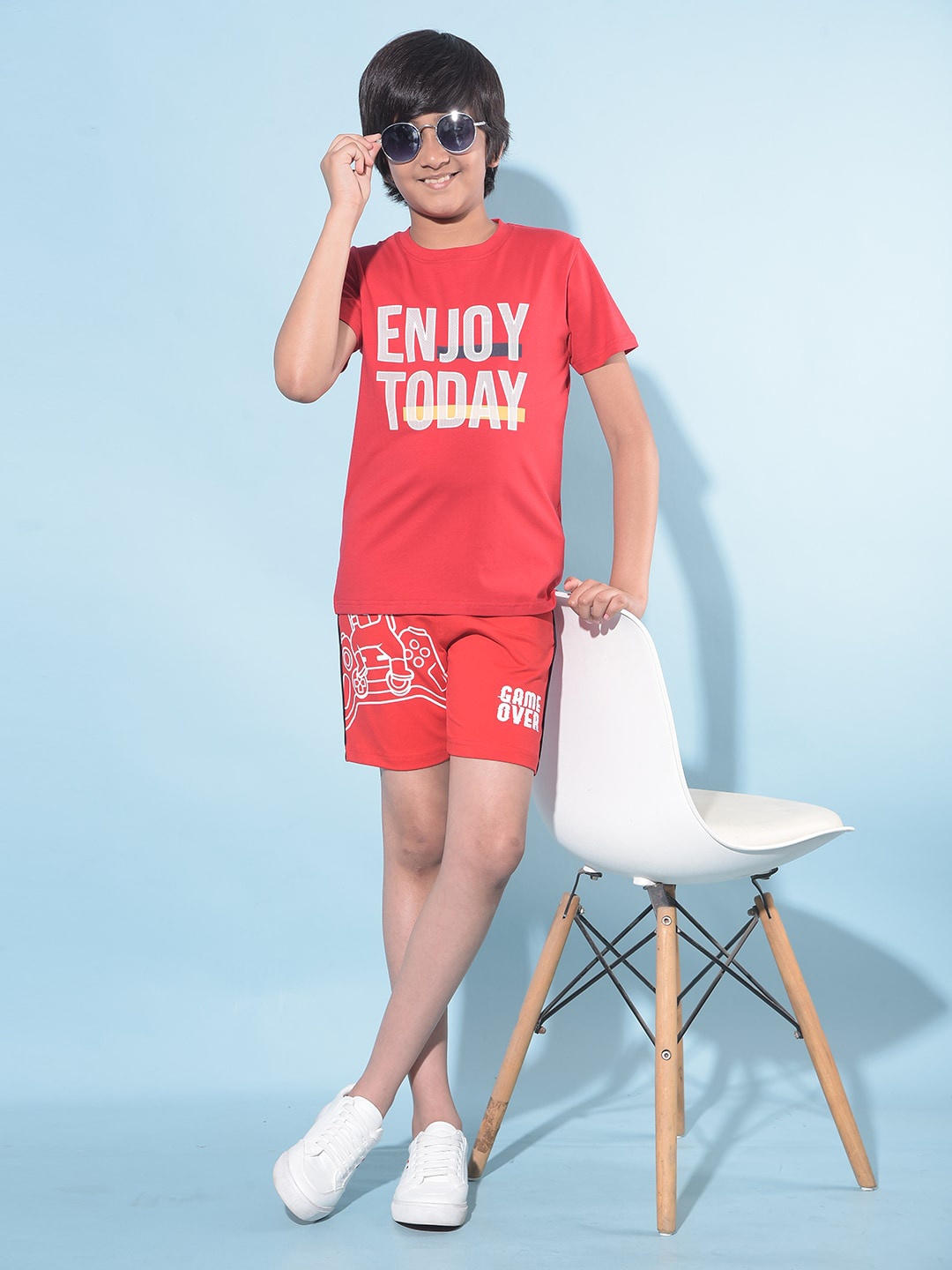 

Crimsoune Club Boys Typography Printed Round Neck Short Sleeves Cotton T-shirt, Red