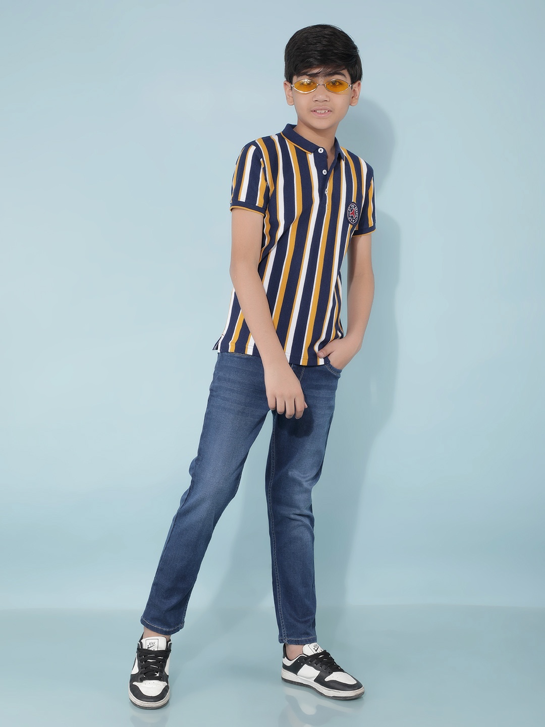 

Crimsoune Club Boys Striped Polo Collar Slim Fit T-shirt, Navy blue