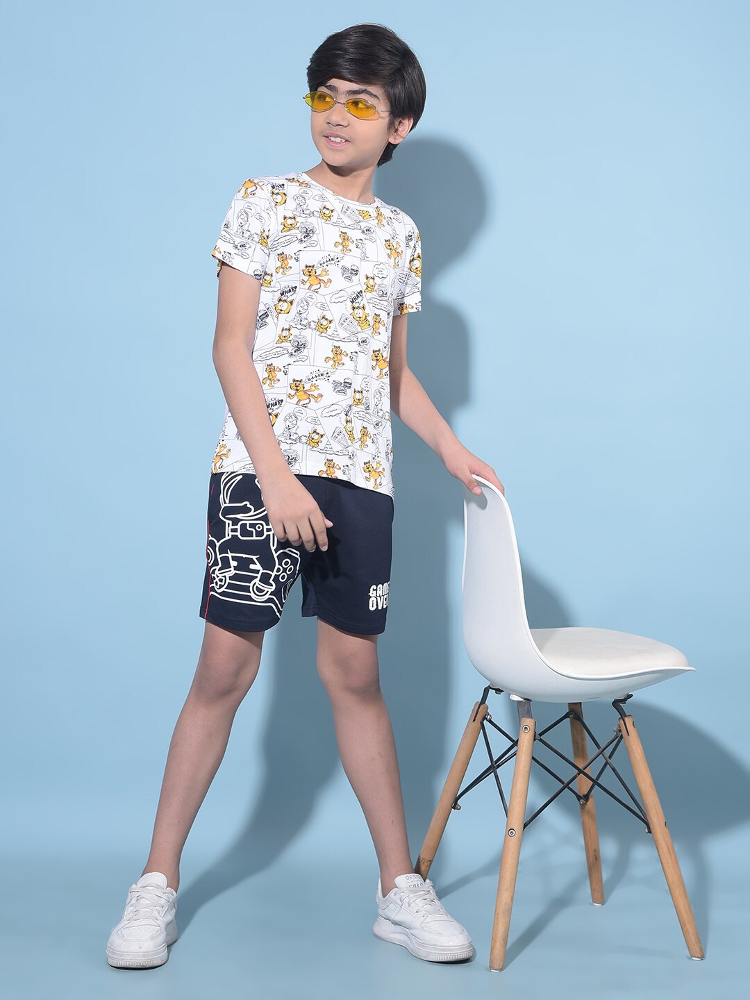 

Crimsoune Club Boys Printed Raw Edge Slim Fit T-shirt, White