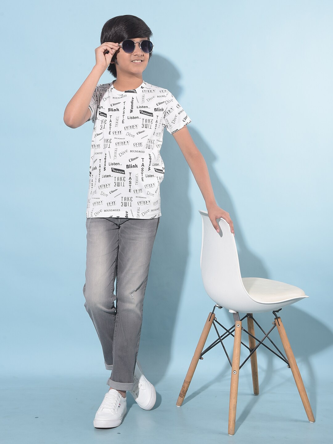 

Crimsoune Club Boys Typography Printed Round Neck Short Sleeves Slim Fit Cotton T-shirt, White
