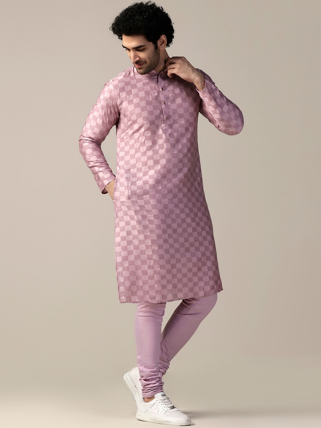 

KISAH Mandarin Collar Regular Pure Cotton Kurta With Churidar, Pink
