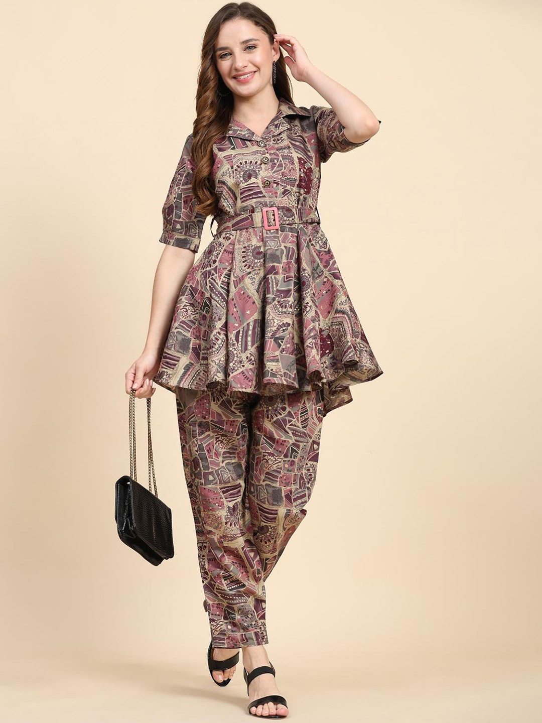 

Trendmalls Abstract Printed Tunic With Trousers, Purple