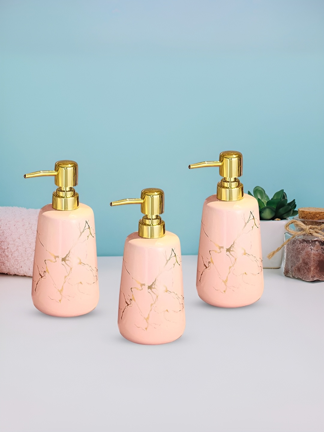 

The Better Home Pink 3 Pieces Ceramic Soap Dispensers 260 ml Each