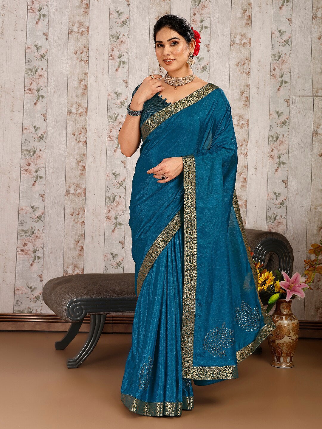 

Indian Women Zari Pure Chiffon Saree, Blue