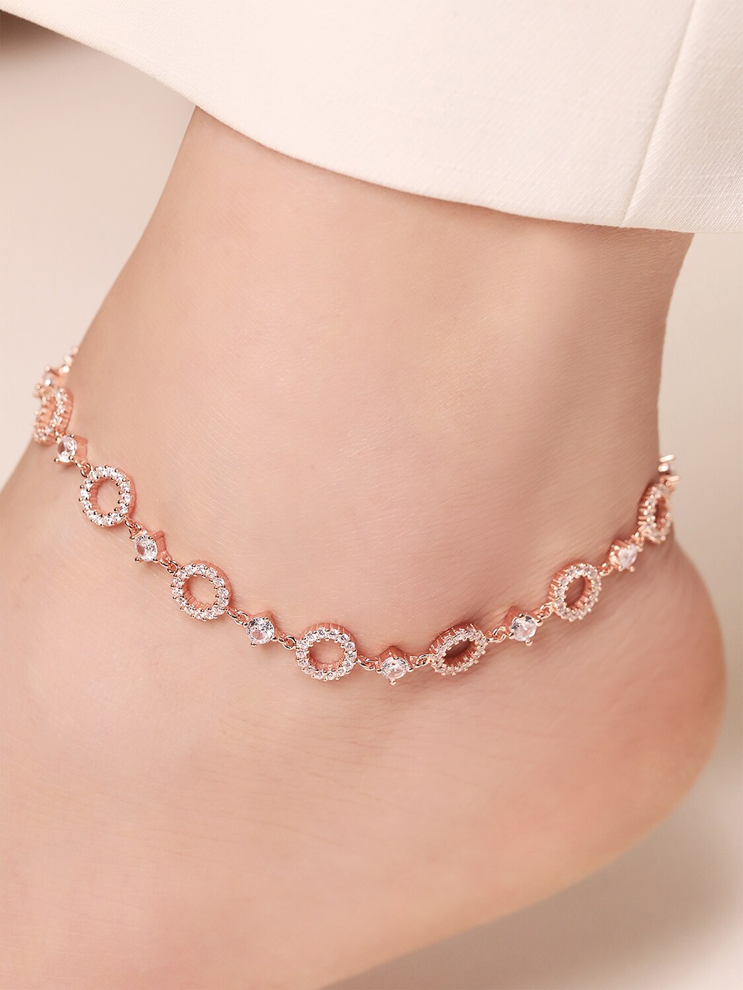 

Zavya Rose Gold-Plated 925 Pure Silver Stones Studded Anklet