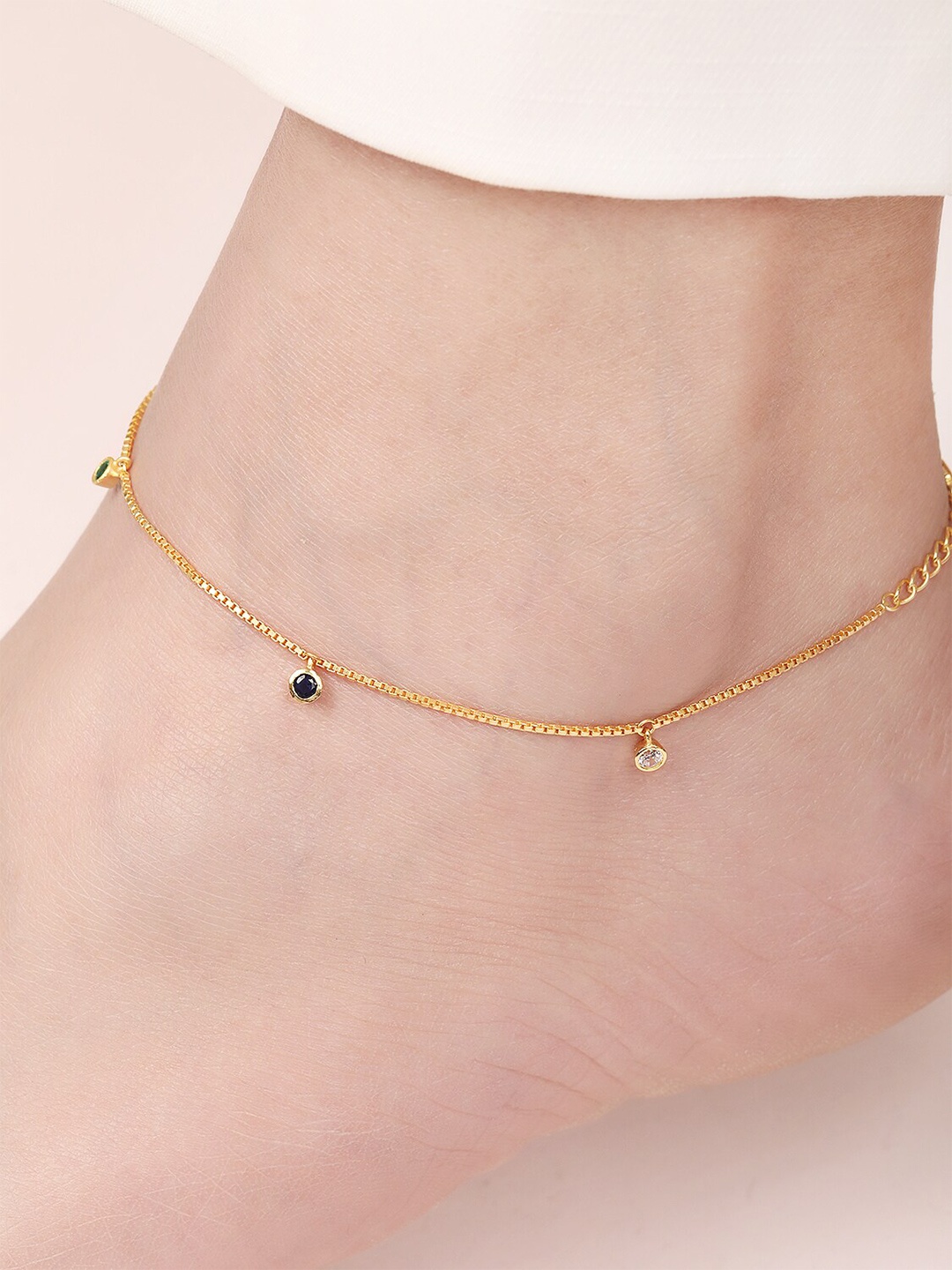 

Zavya Gold-Plated 925 Pure Silver Stones Studded Anklet