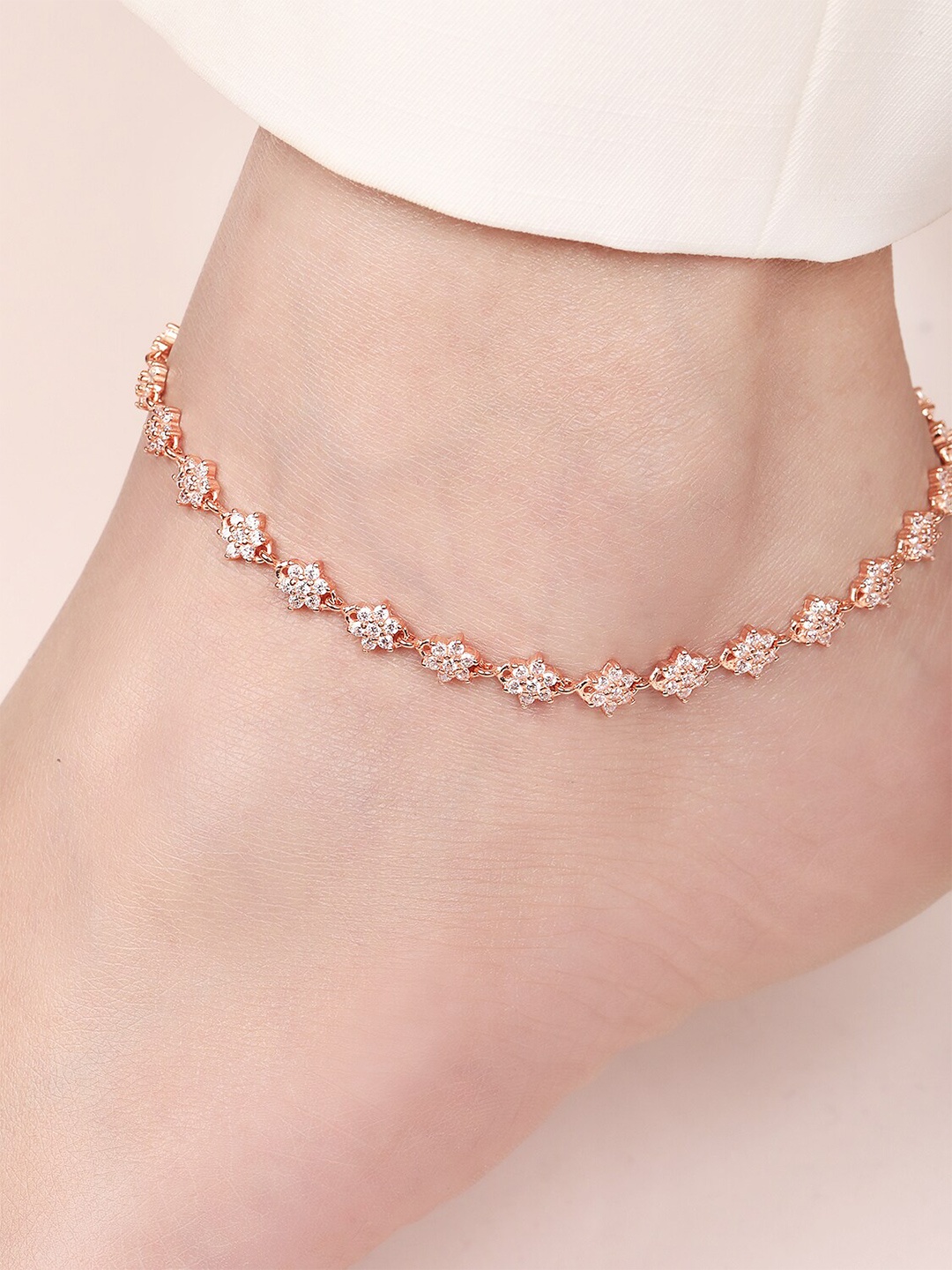 

Zavya Rose Gold-Plated 925 Pure Silver Artificial Stones Anklet