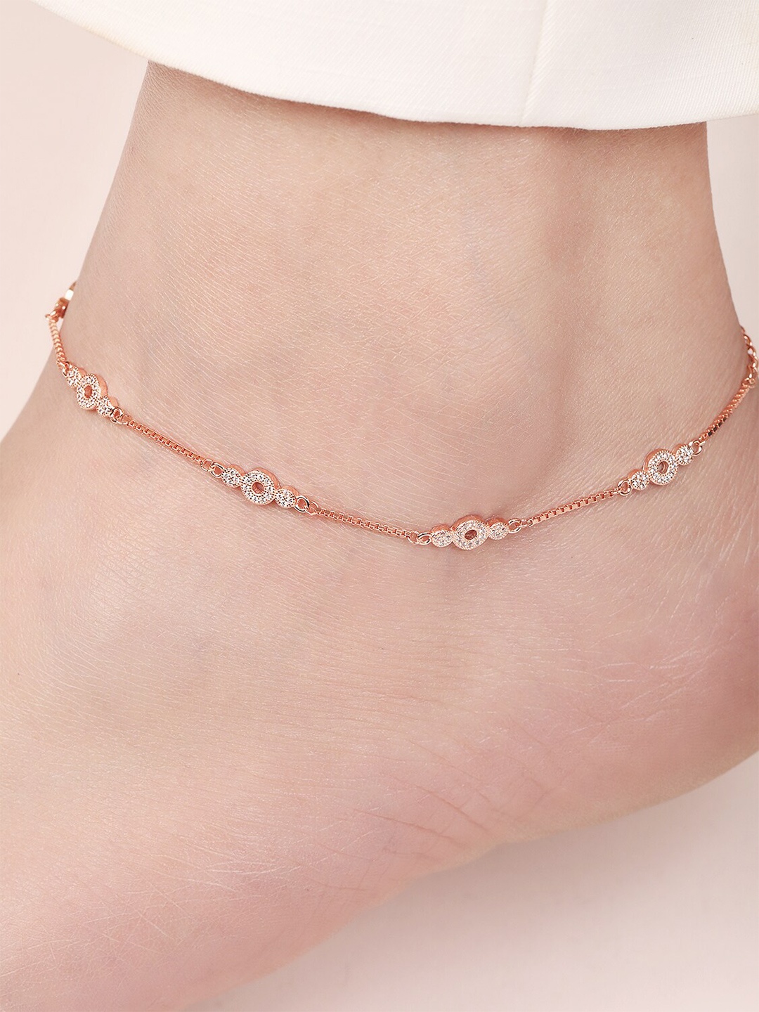 

Zavya Rose Gold-Plated 925 Pure Silver Stones Studded Anklet