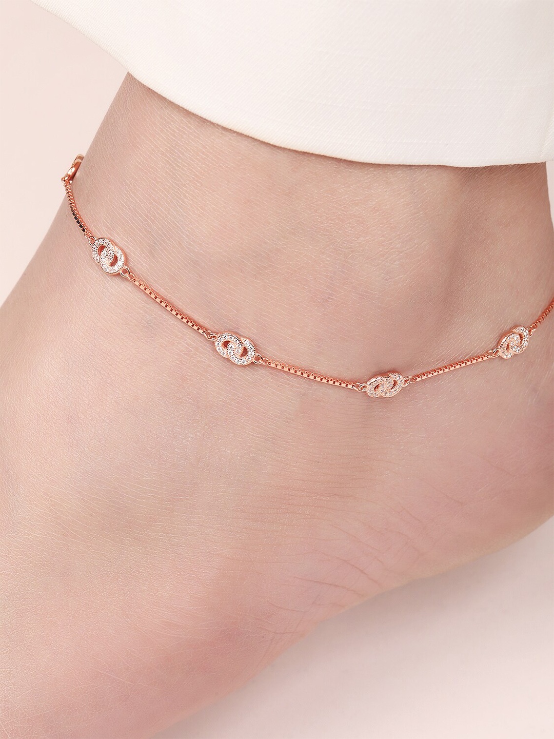 

Zavya Rose Gold-Plated 925 Pure Silver Stones Studded Anklet