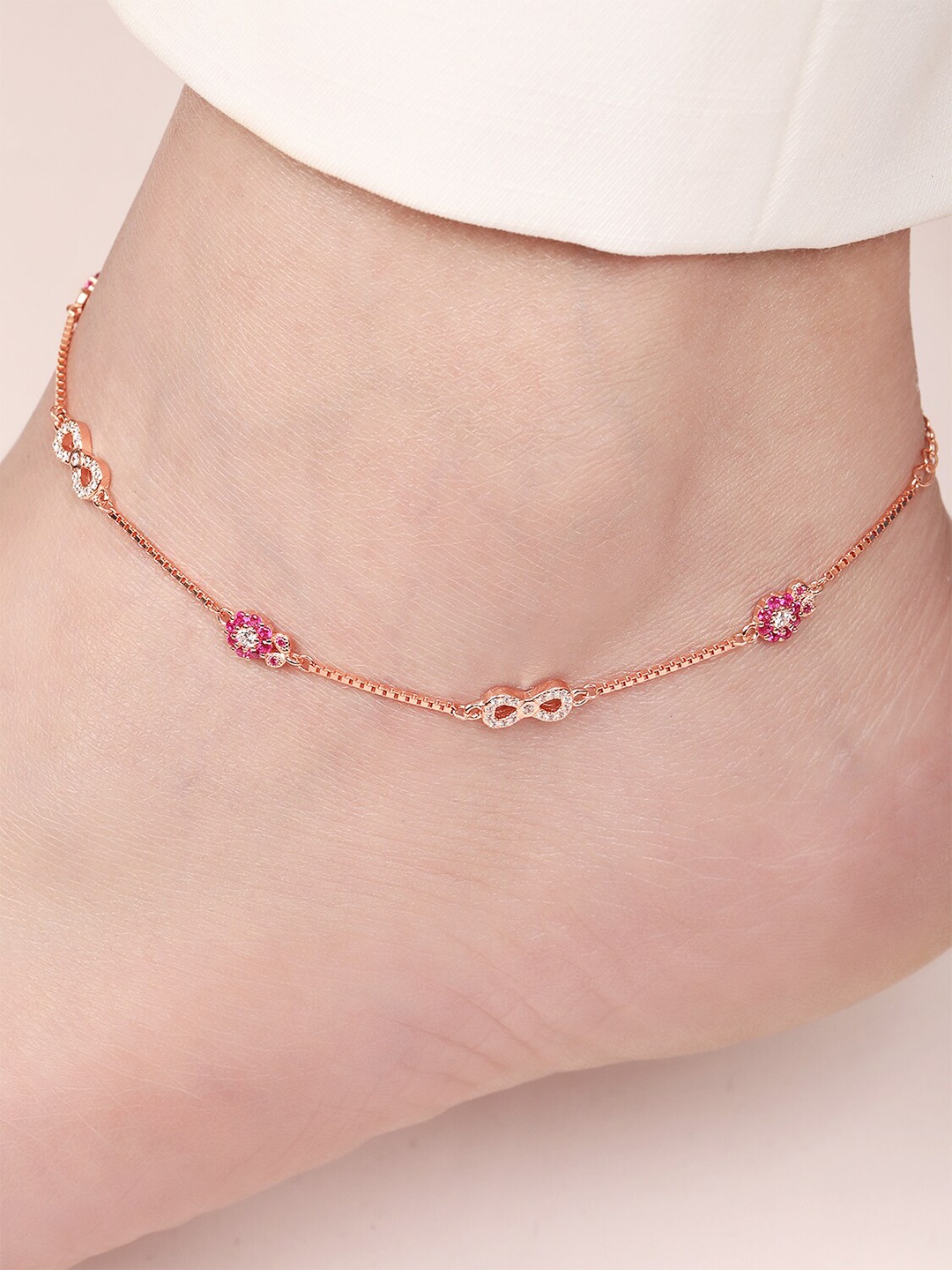 

Zavya Rose Gold-Plated 925 Pure Silver Artificial Stones Anklet
