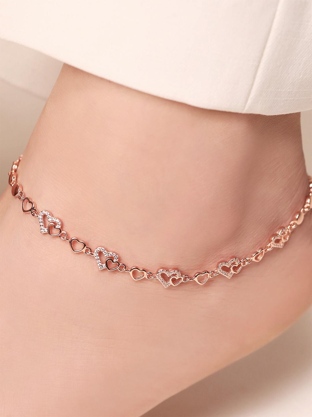 

Zavya Rose Gold-Plated 925 Pure Silver Stones Studded Anklet