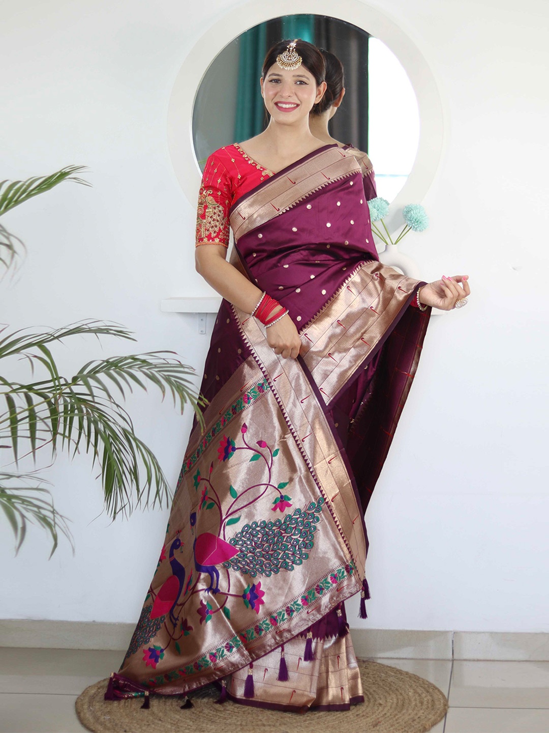 

Mitera Purple Ethnic Woven Design Zari Paithani Saree