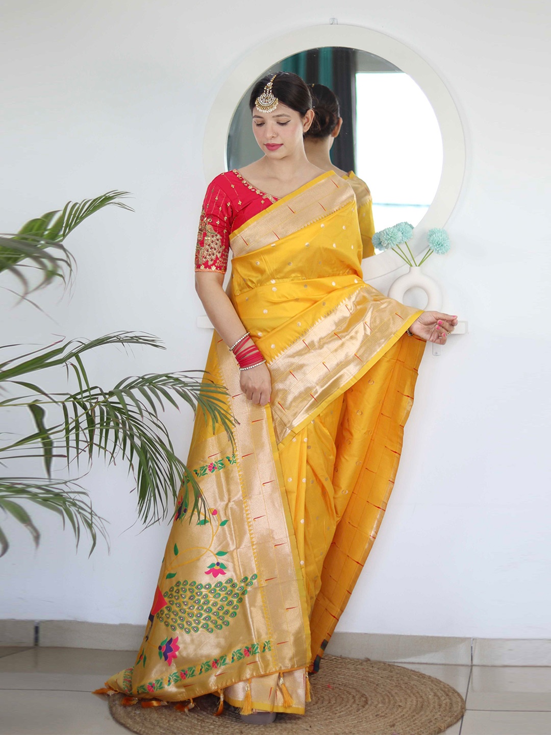 

Mitera Yellow Ethnic Woven Design Zari Paithani Saree