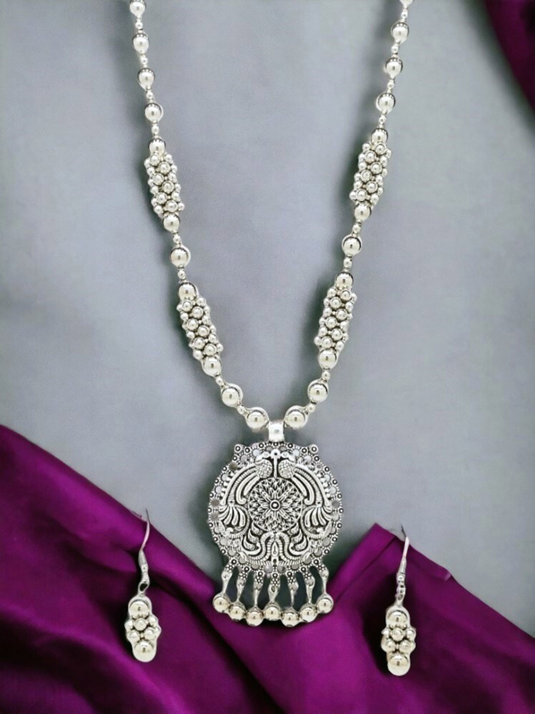 

FEMMIBELLA Silver-Plated Oxidised Jewellery Set