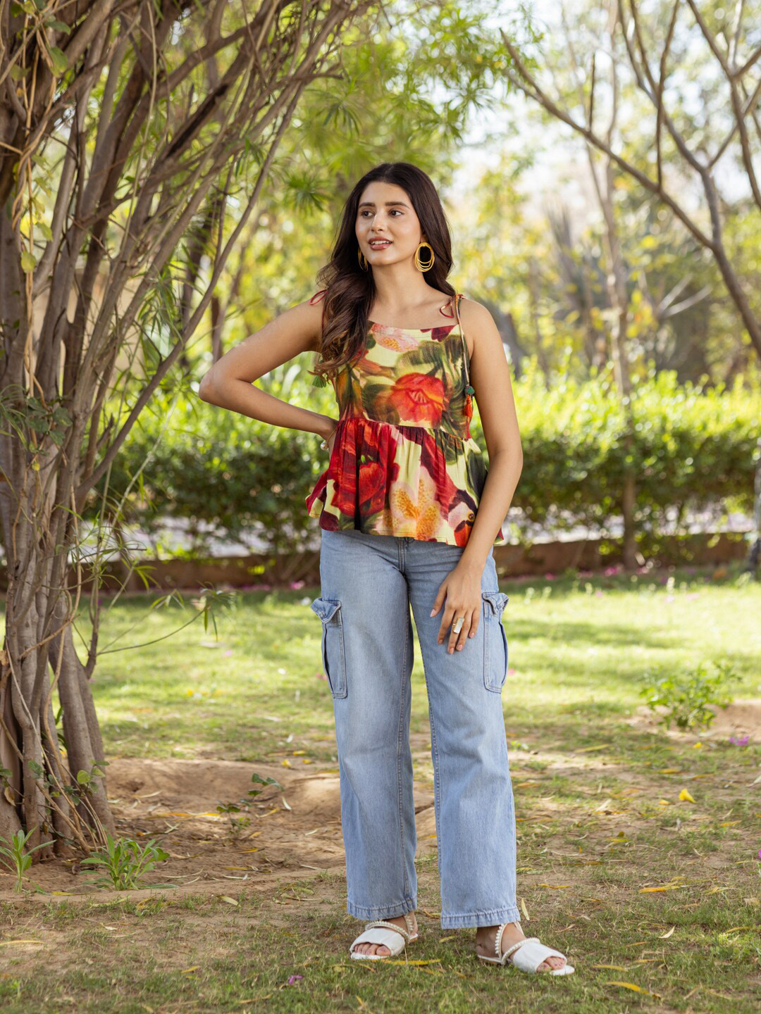 

Ambraee Floral Print Shoulder Straps Top, Yellow