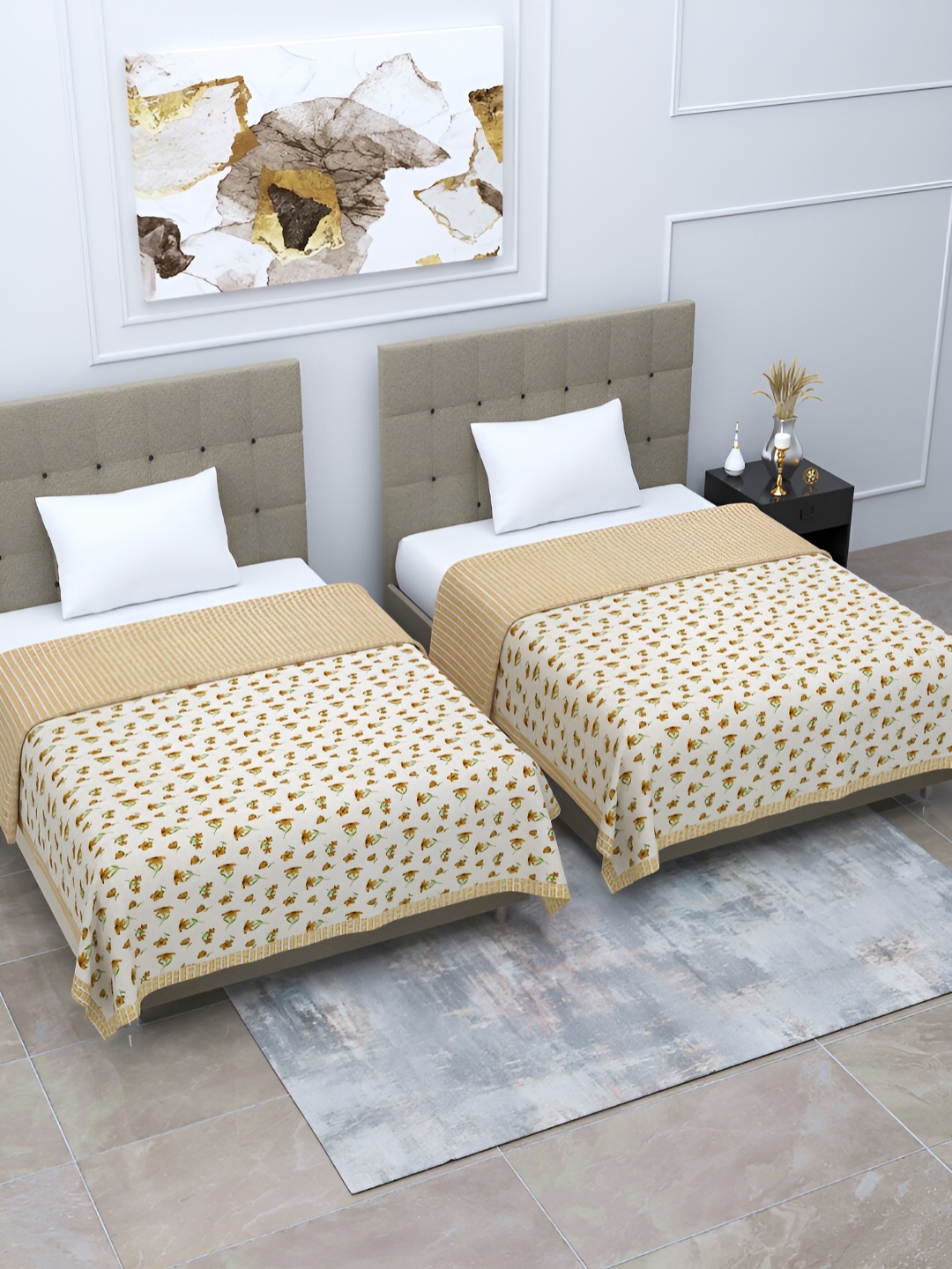

Home Fresh Rosemary Beige & Green 2 Pieces Floral AC Room 210 GSM Cotton Single Bed Dohar