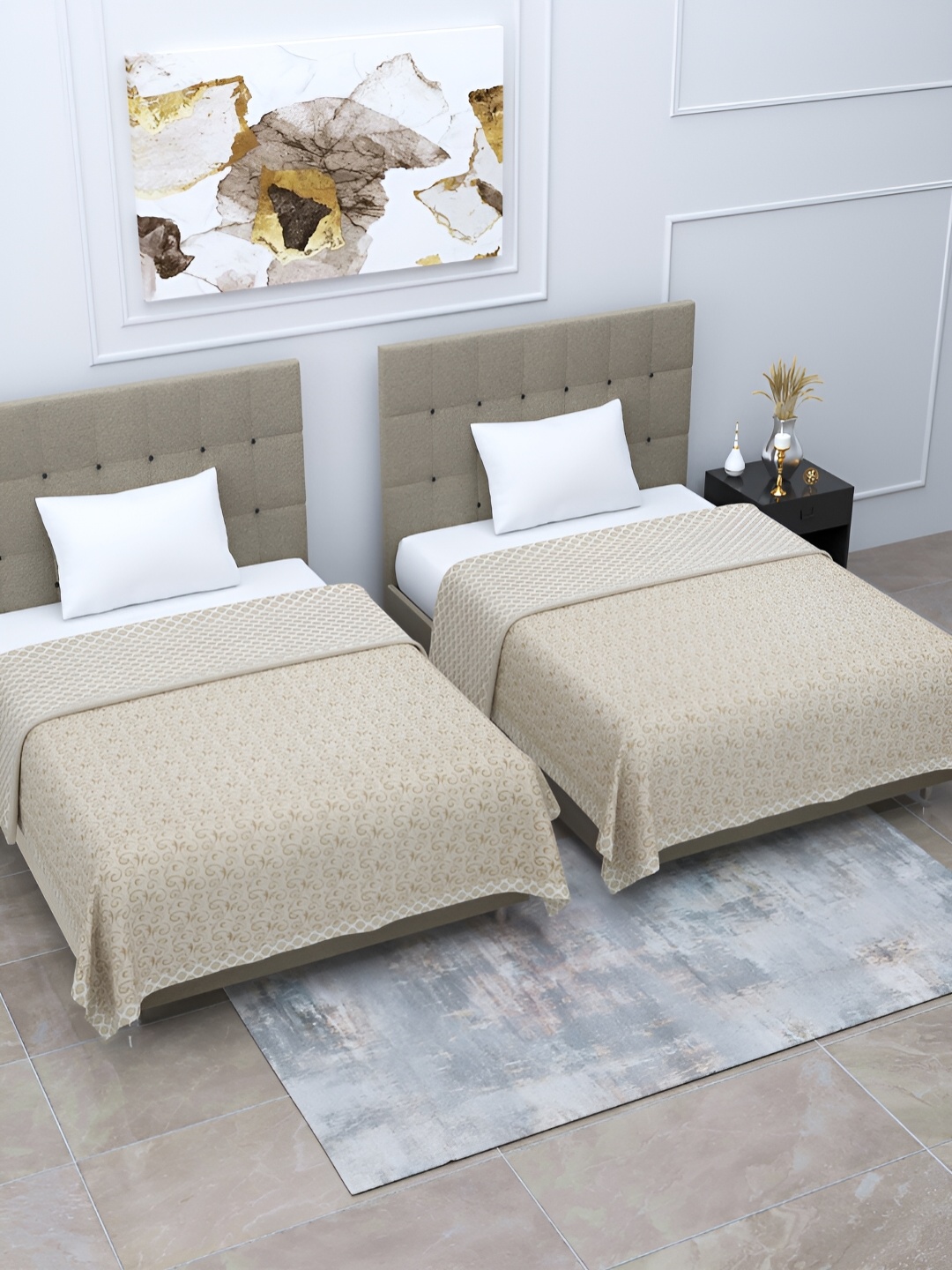 

Home Fresh Rosemary Beige 2 Pieces Floral AC Room 210 GSM Cotton Single Bed Dohar