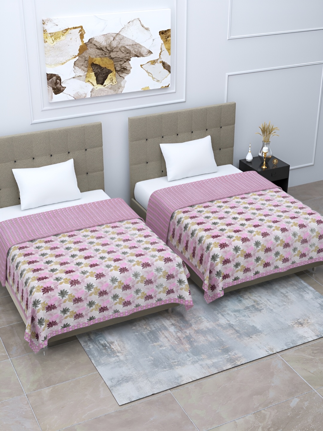 

Home Fresh Rosemary Pink & Green 2 Pieces Floral AC Room 210 GSM Cotton Single Bed Dohar