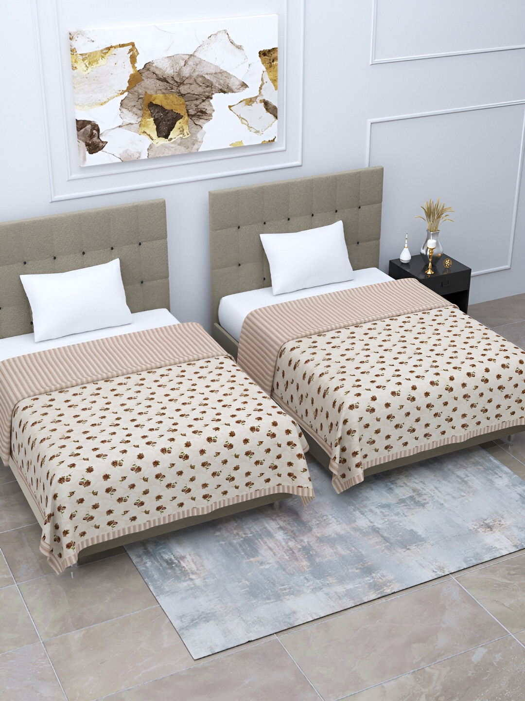

Home Fresh Rosemary Brown & Green 2 Pieces Floral AC Room 210 GSM Cotton Single Bed Dohar