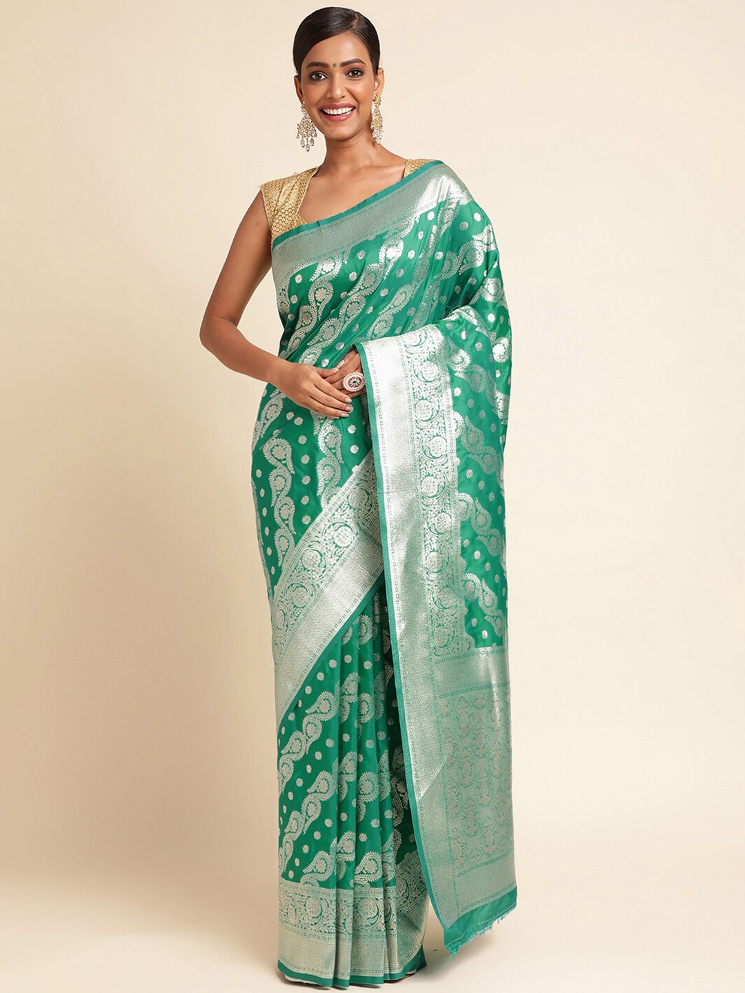 

RAJ DHARMA SILK Woven Design Zari Banarasi Saree, Teal