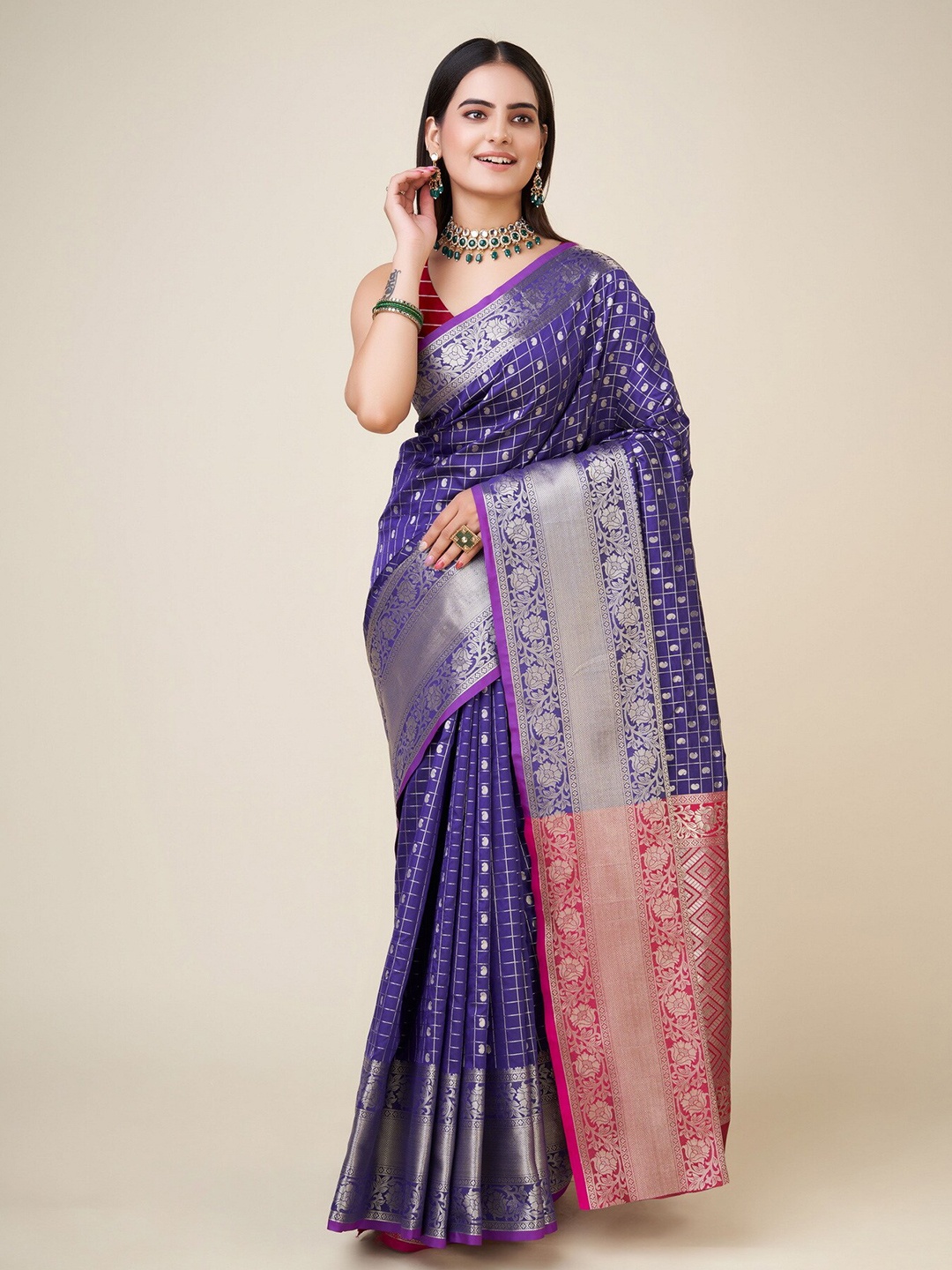 

RAJ DHARMA SILK Woven Design Zari Mysore Silk Saree, Purple