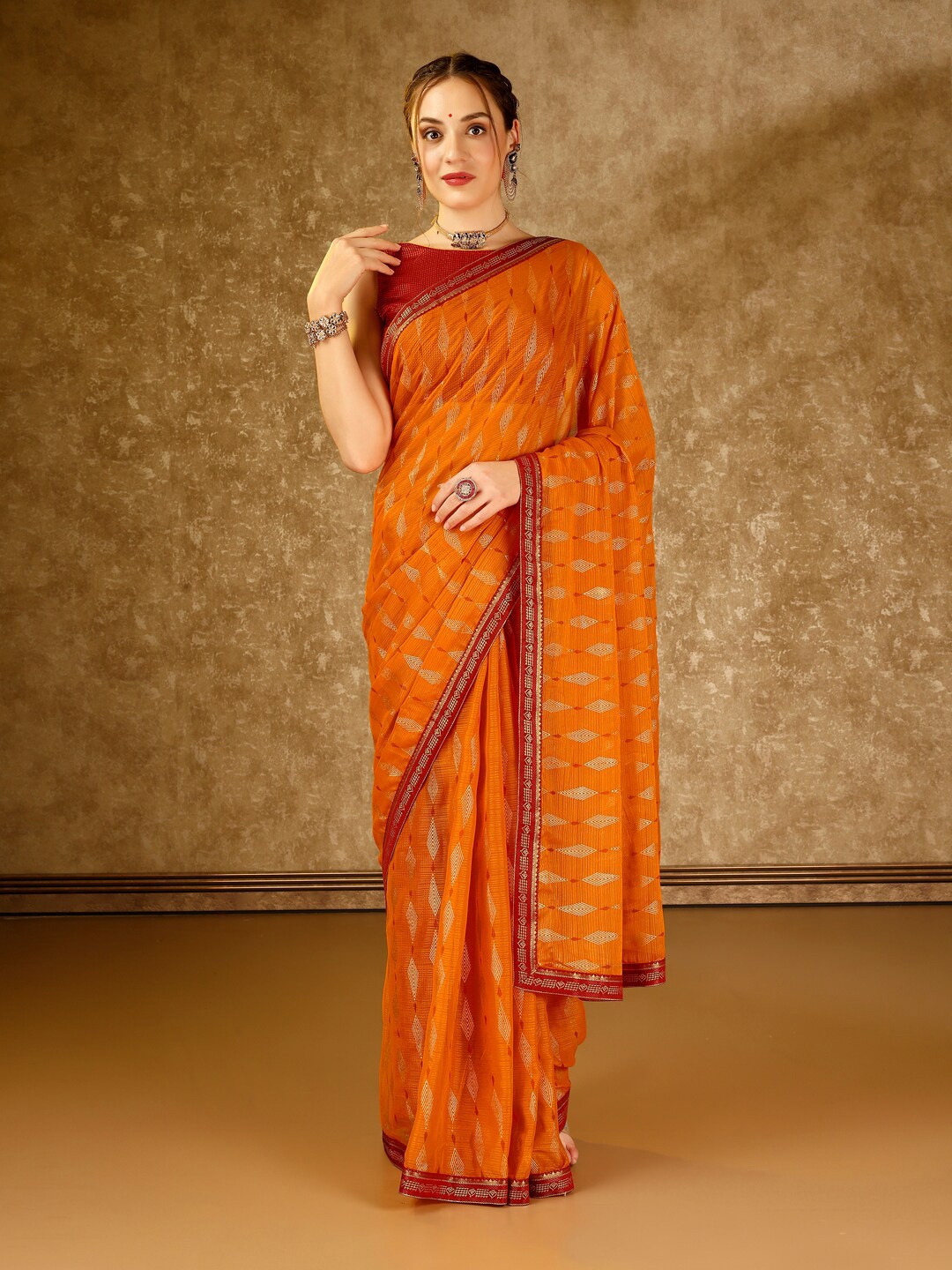 

Indian Women Embellished Pure Chiffon Saree, Yellow