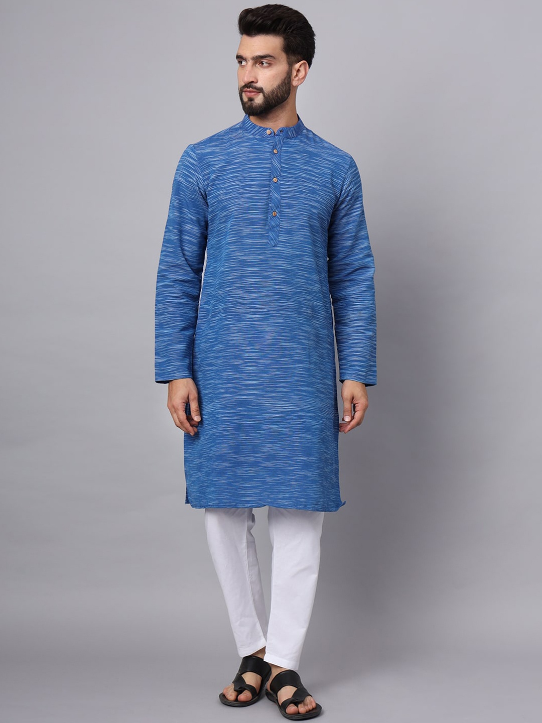 

Latest Chikan Garments Woven Design Mandarin Collar Straight Kurta, Blue