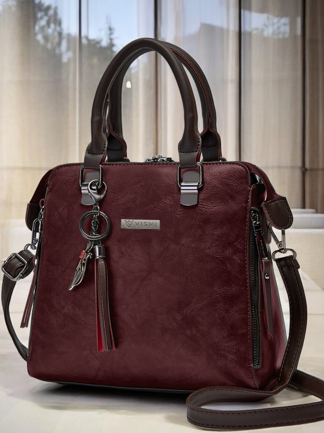 

VISMIINTREND Women Structured Handheld Bag with Detachable Strap, Maroon