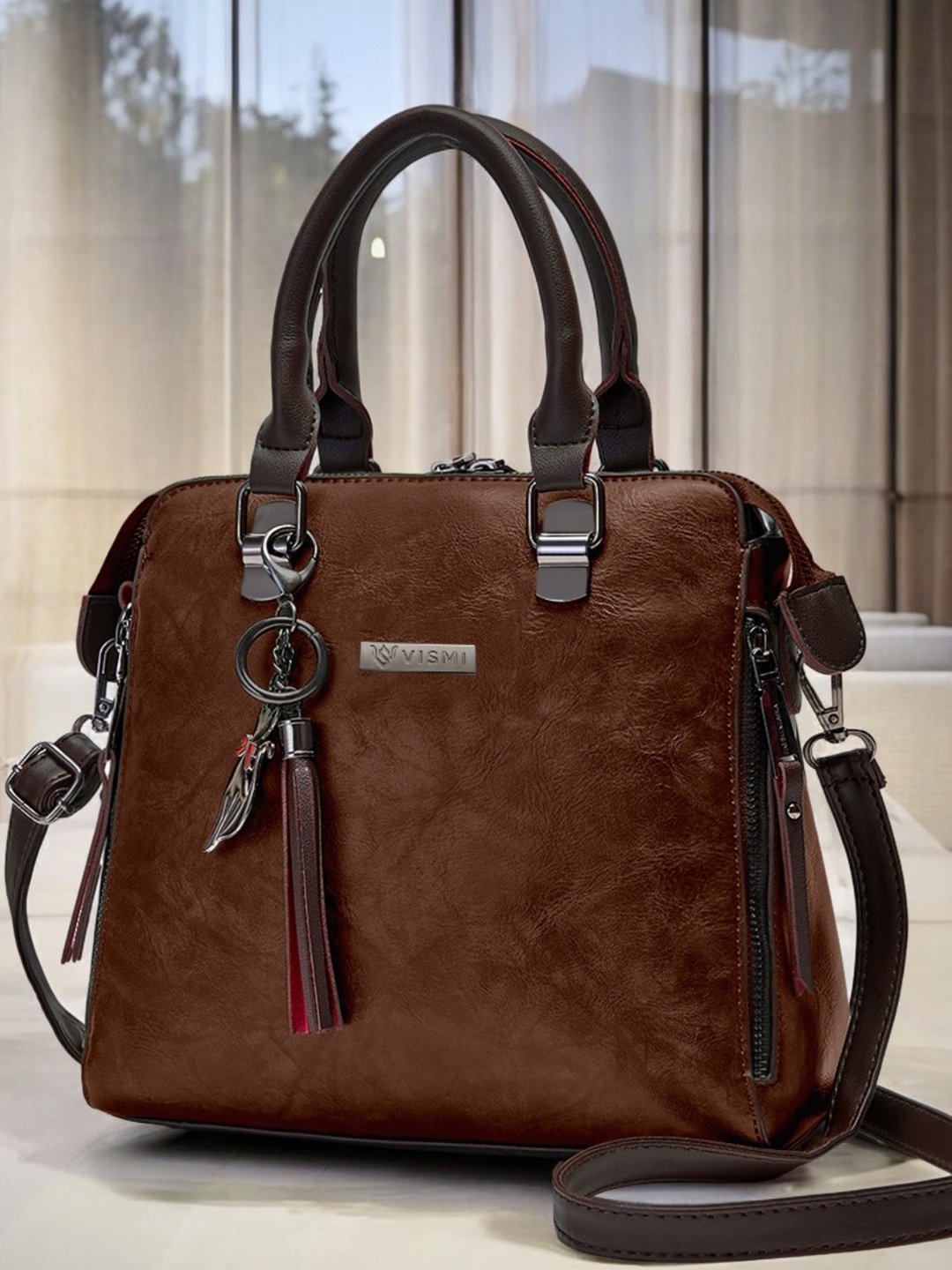 

VISMIINTREND Women Leather Structured Handheld Bag, Coffee brown