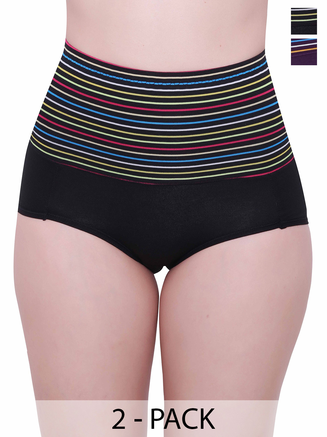 

Glamoras Pack Of 2 Striped Hipster Briefs, Black