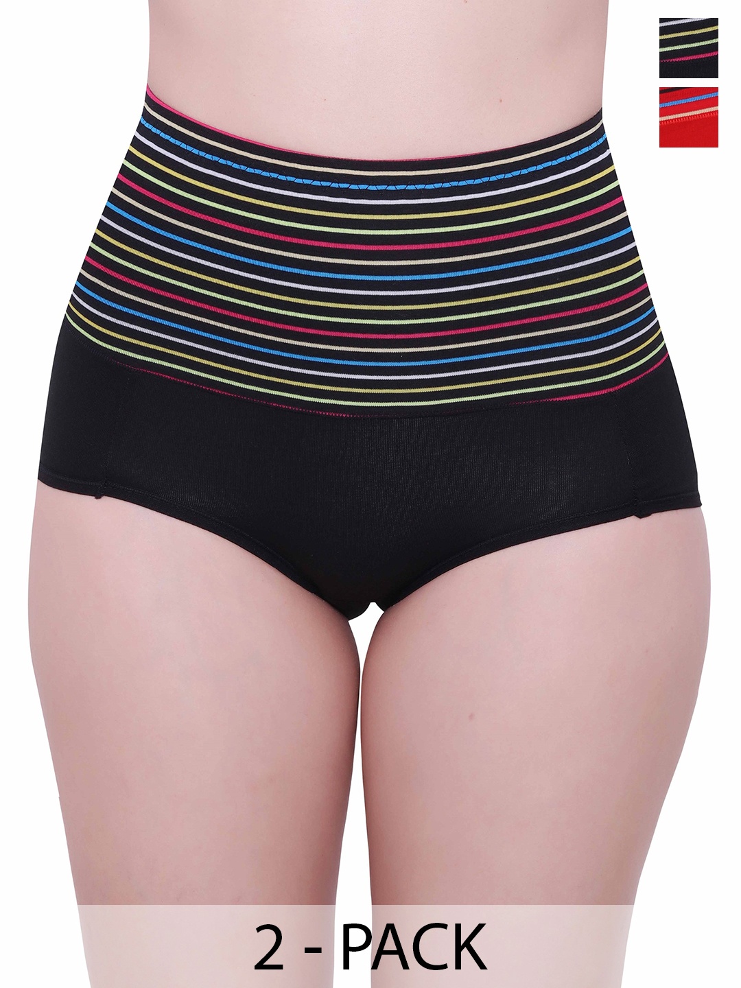 

Glamoras Pack Of 2 Striped Full-Coverage Hipster Briefs, Red