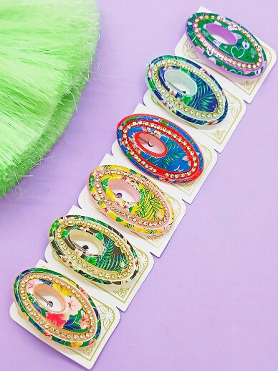 

FEMMIBELLA Set of 6 Floral Printed Safety Saree Pins, Green