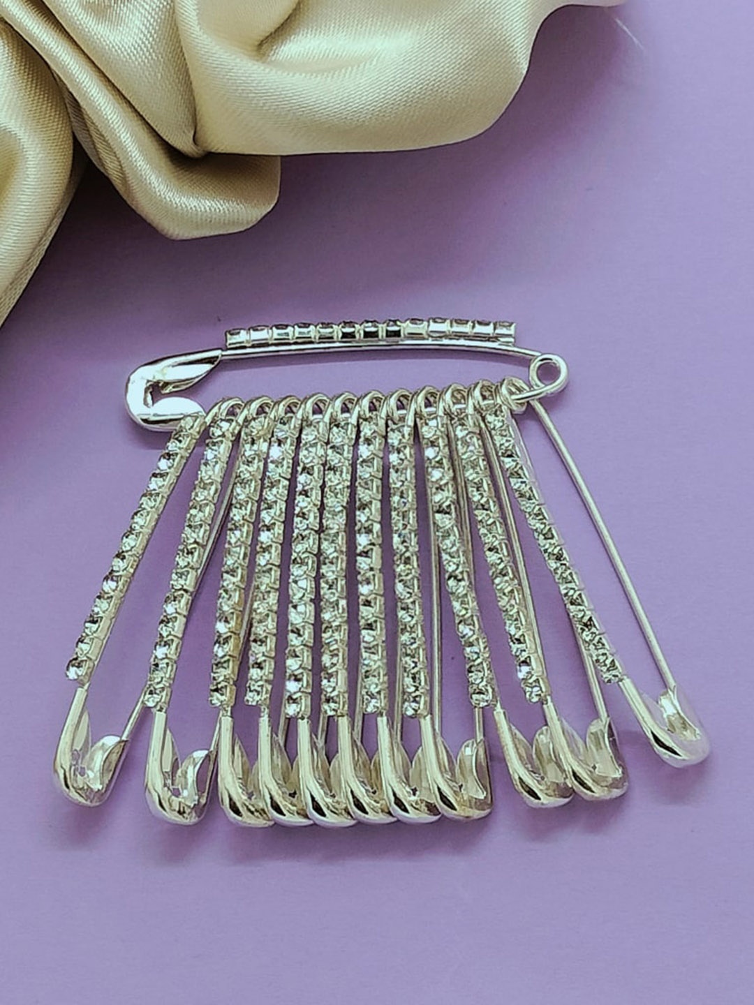 

FEMMIBELLA Silver Plated Cubic Zirconia Studded Saree Clip Saree Accessories