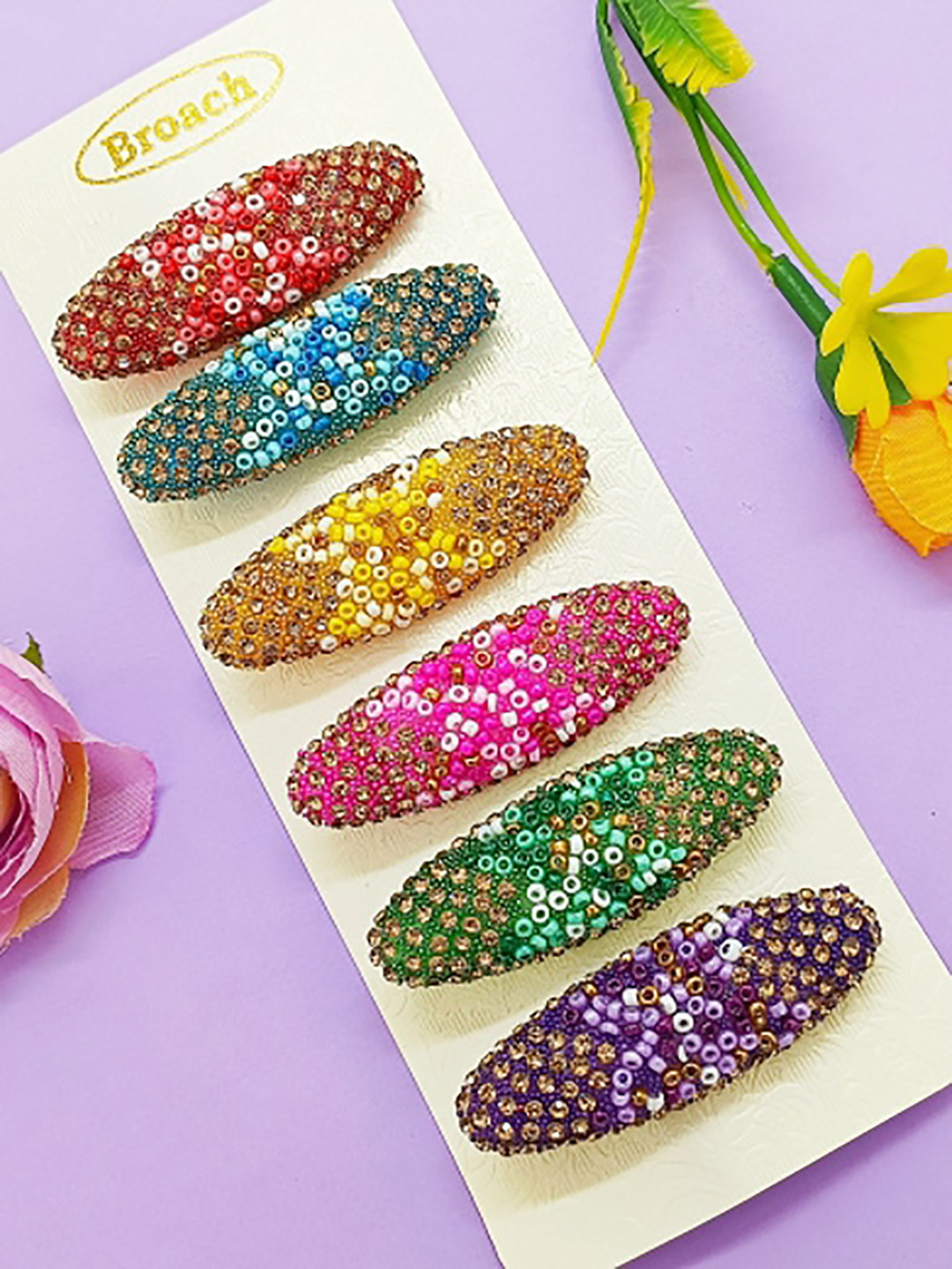 

FEMMIBELLA Beaded & Studded Pins Saree Accessories, Green