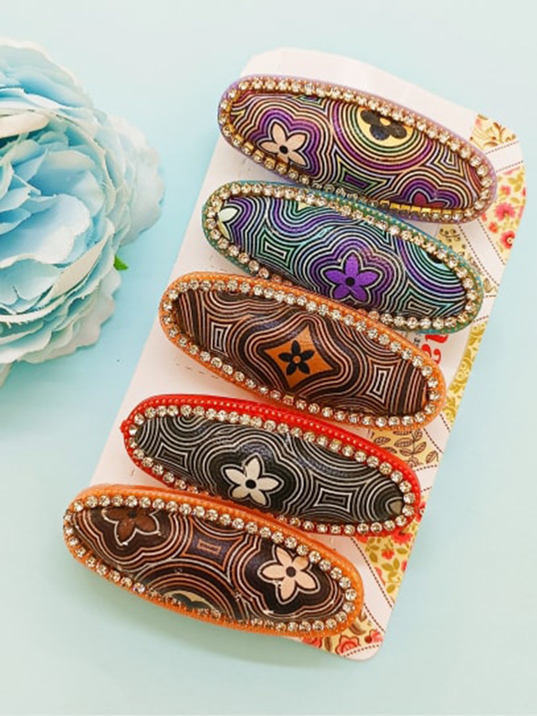 

FEMMIBELLA Set of 5 Floral Printed Safety Saree Pins, Blue