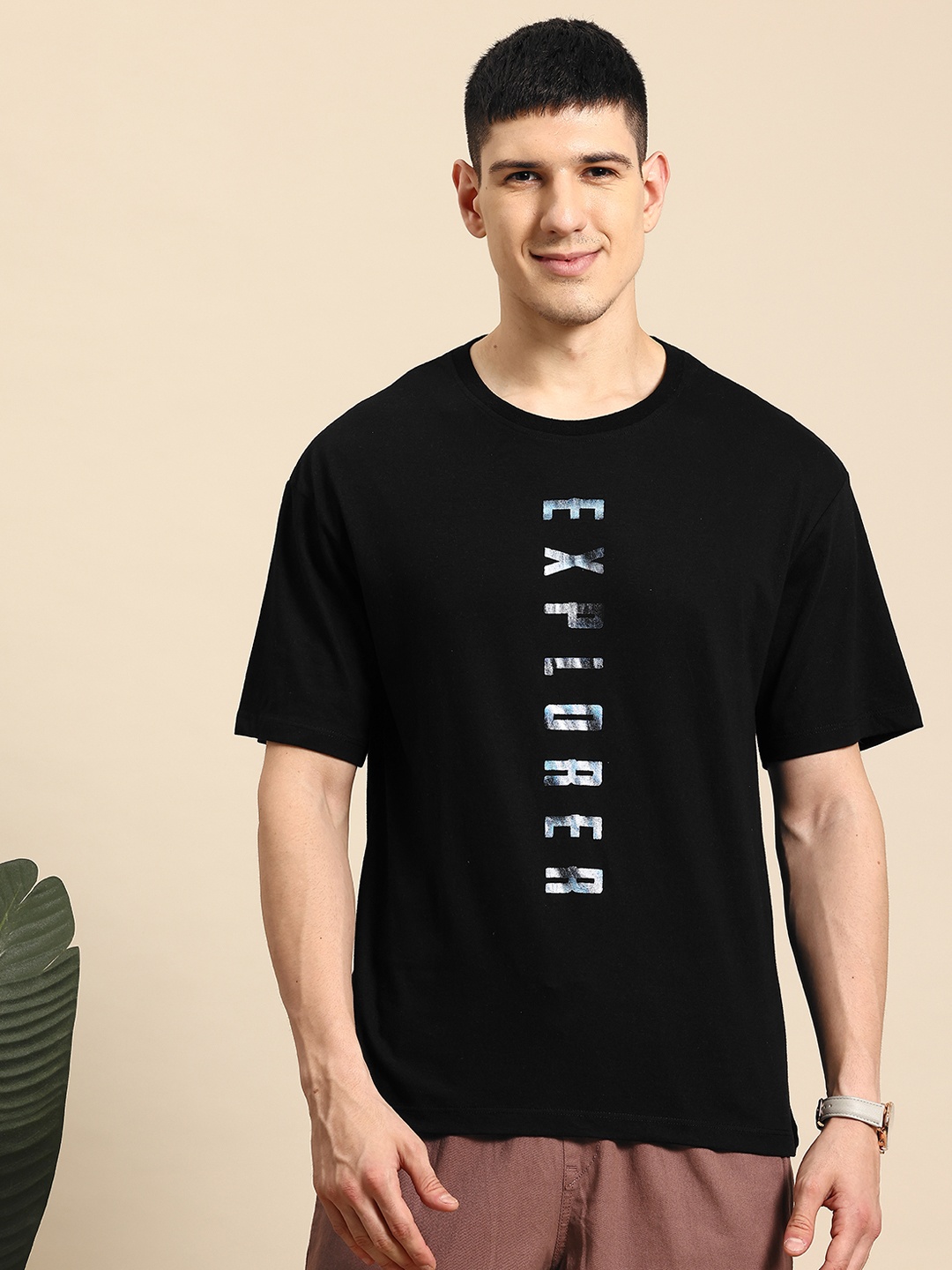 

Mast & Harbour Men Typography Printed Drop-Shoulder Sleeves Oversized T-shirt, Black