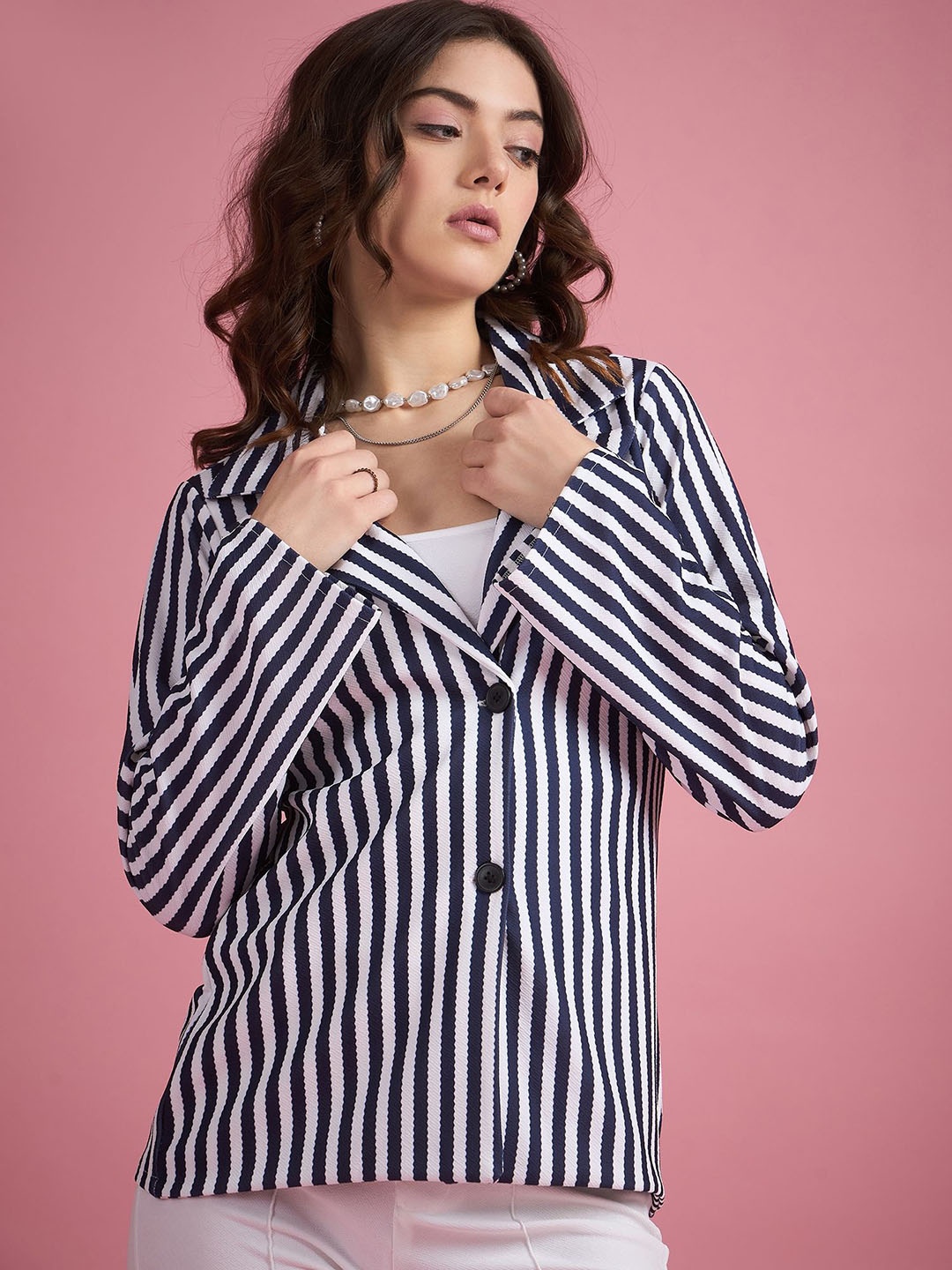 

DressBerry Black Striped Twill Single-Breasted Blazer