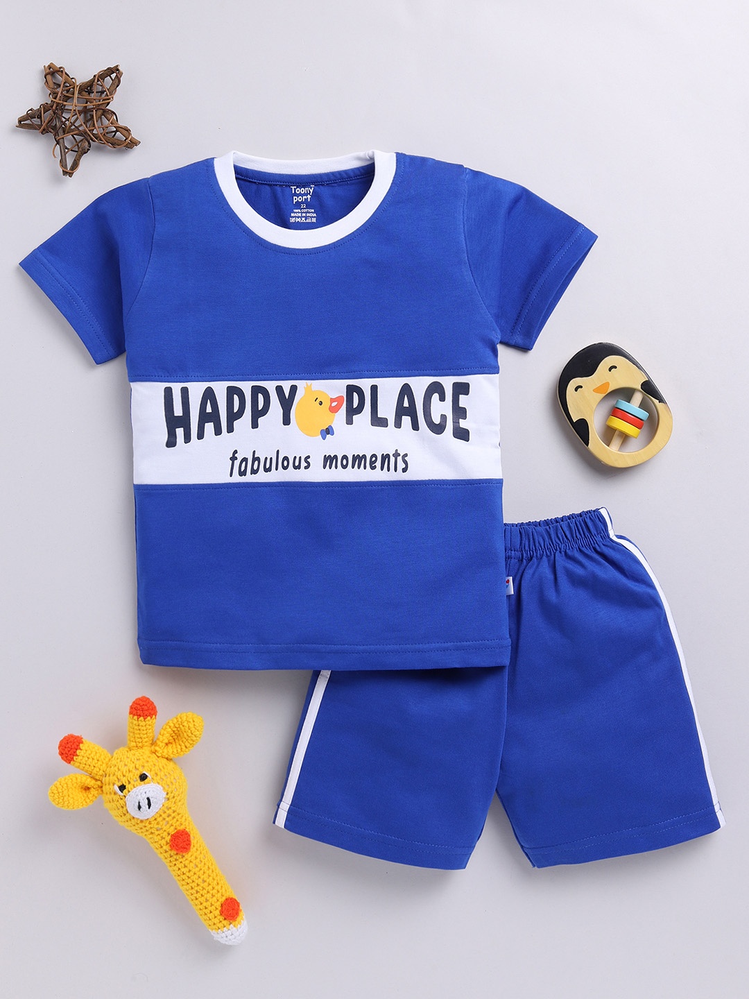

Toonyport Boys Printed Pure Cotton T-shirt with Shorts, Blue